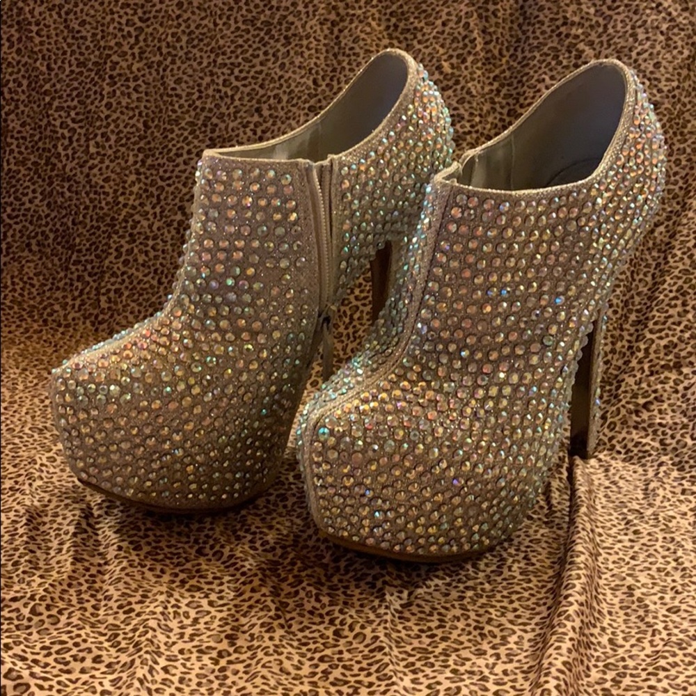 Silver Rhinestone Platform Booties - image 1